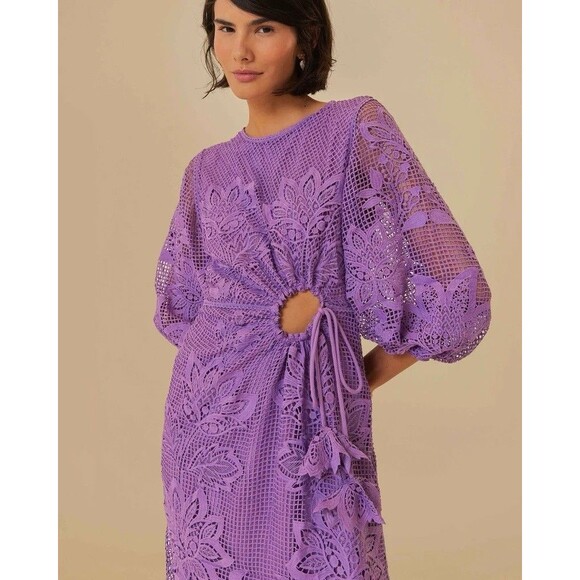 Farm Rio Lilac Cut Out Guipire Midi Dress Size Small New w/tag $380 - Picture 1 of 9